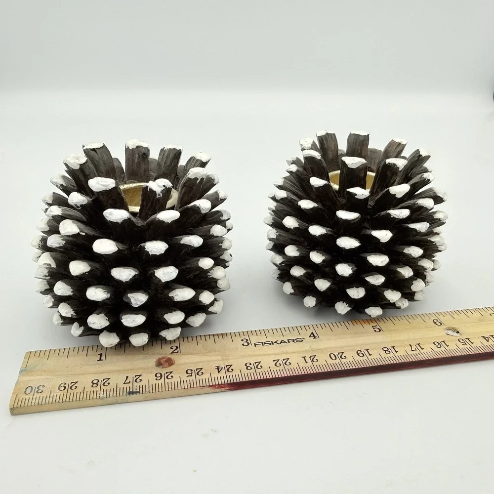 SET‎ of 2 Pine Cone Candlestick HOLDERS Christmas Holiday  Rustic Decor